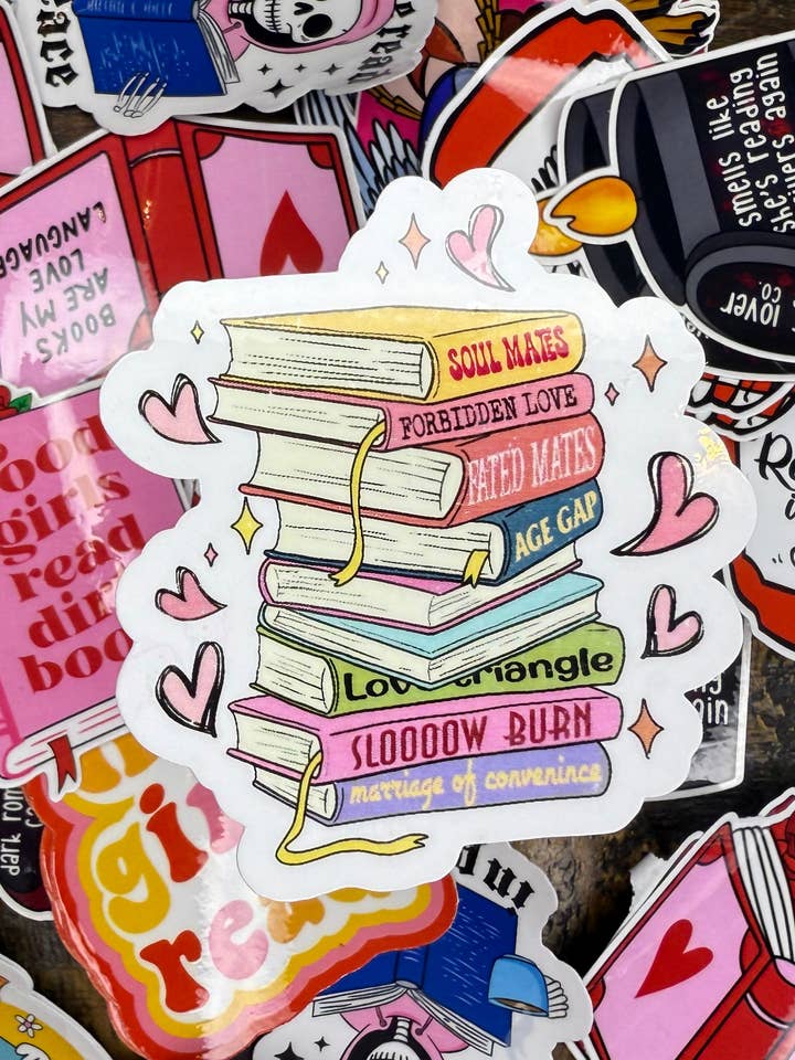 Trope Book Stack Sticker for wholesale by Scents, Stories, and Surprises