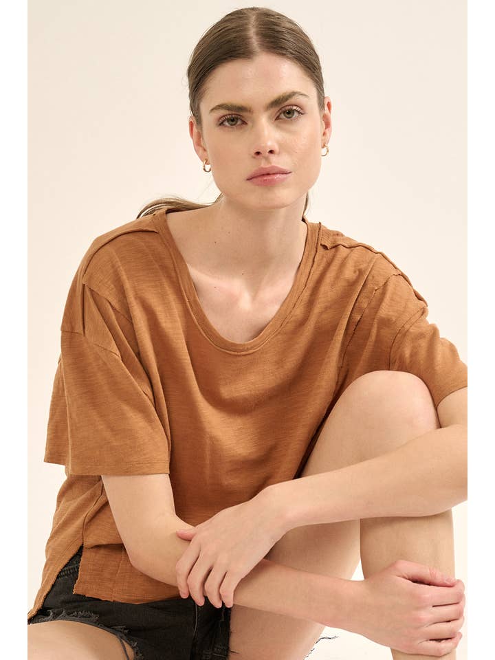 Promesa USA - Wholesale Knit Top - Women's - Easy Fit Mineral-Wash Exposed Seam Slub Knit Tee