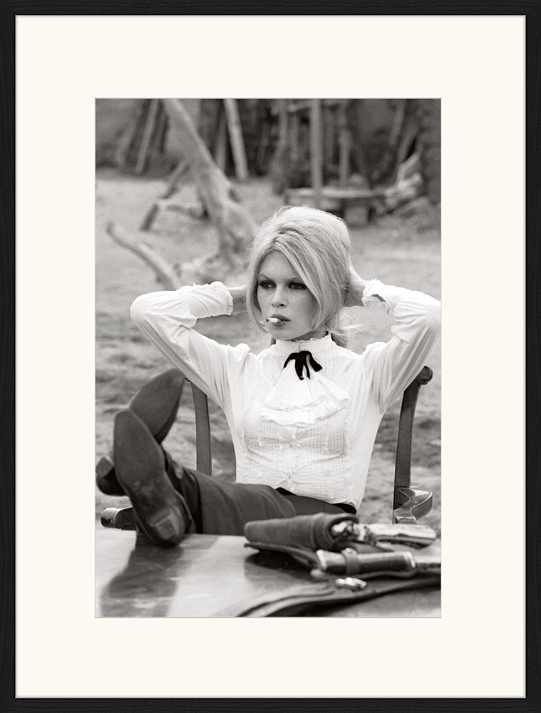 Black Brigitte Bardot on Set. Wall art print with frame. for wholesale on Faire12