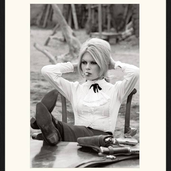 Black Brigitte Bardot on Set. Wall art print with frame. for wholesale on Faire12