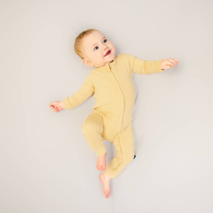 Zip Romper in Golden Sand for wholesale by Larkspur Baby