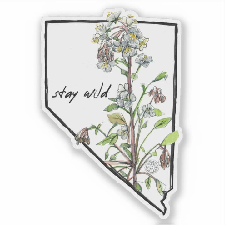 Nevada Sticker Stay Wild Desert Wildflower State Shape Art for wholesale by Rugosa & Pine