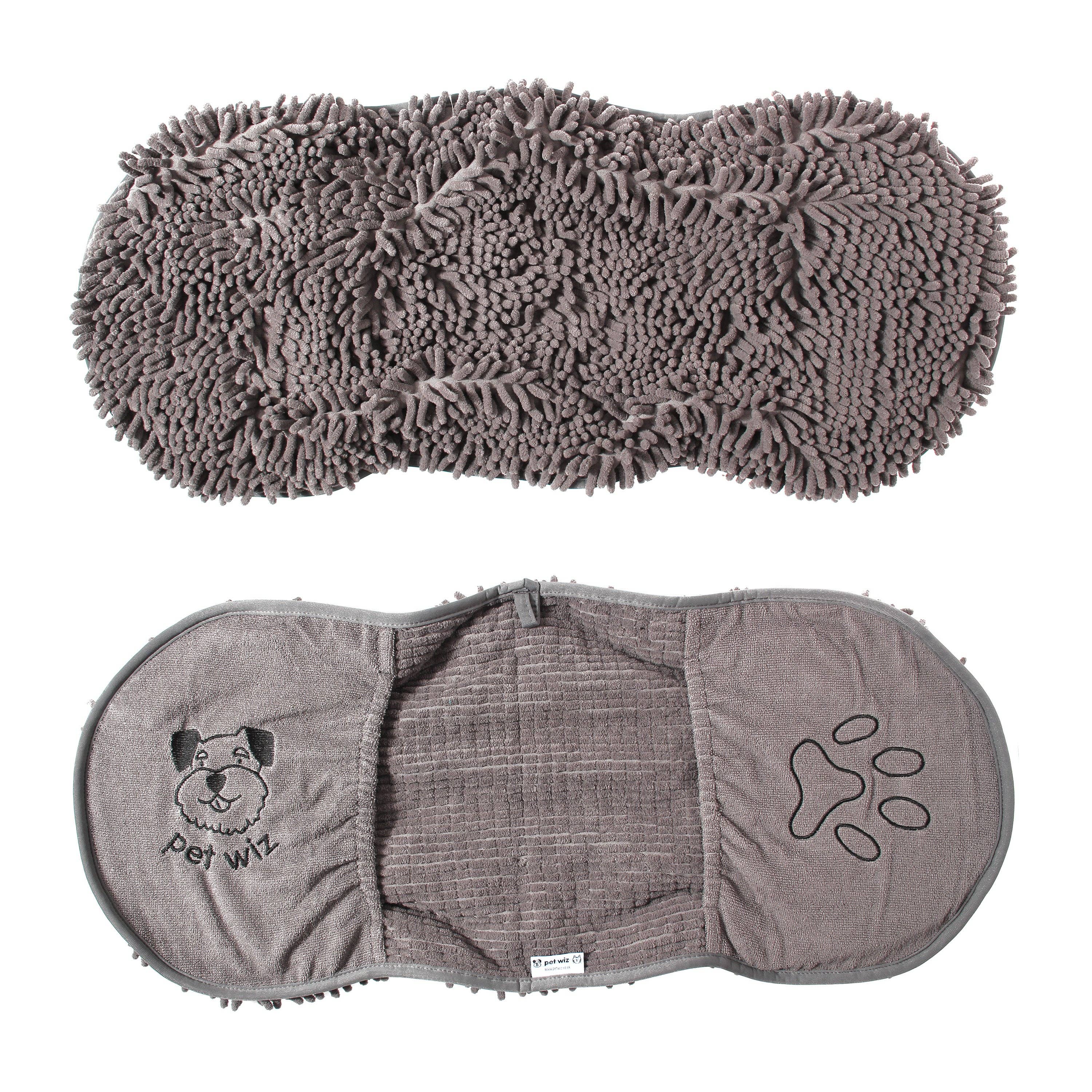 Pet Wiz - Vente Serviette – chien - Serviette pour chien en microfibre à texture chenille avec poche pour les mains0