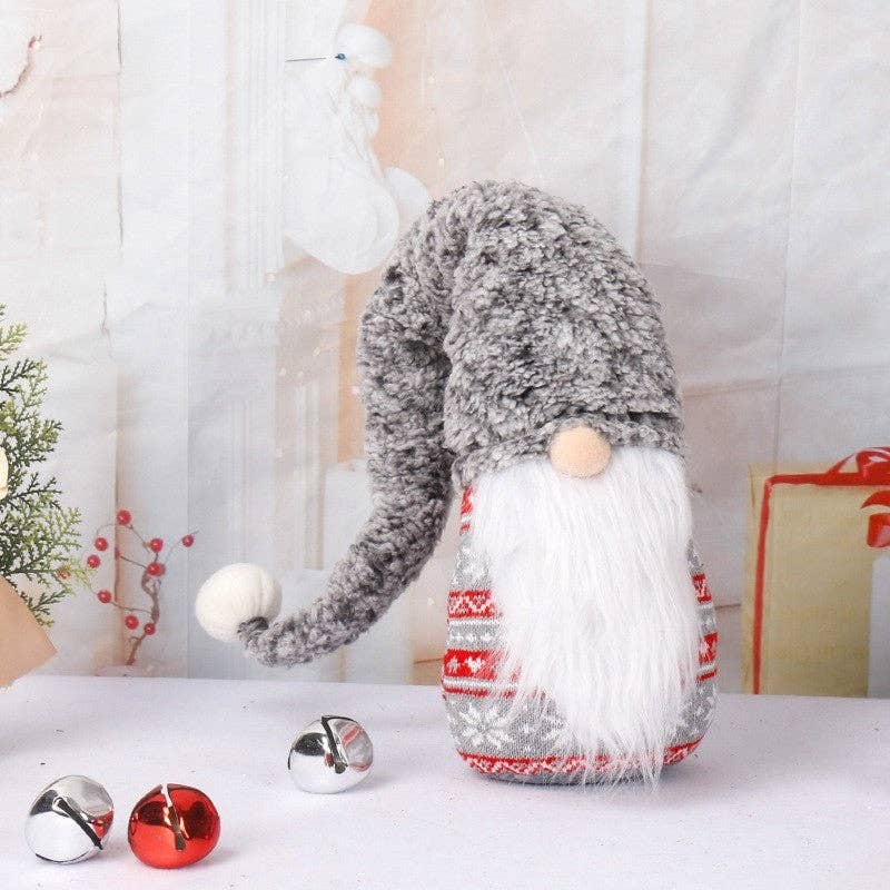 GRAY Knitted Long Hat Santa Claus Doll Decoration for wholesale on Faire0
