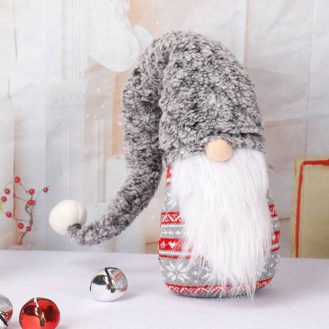 GRAY Knitted Long Hat Santa Claus Doll Decoration for wholesale on Faire0