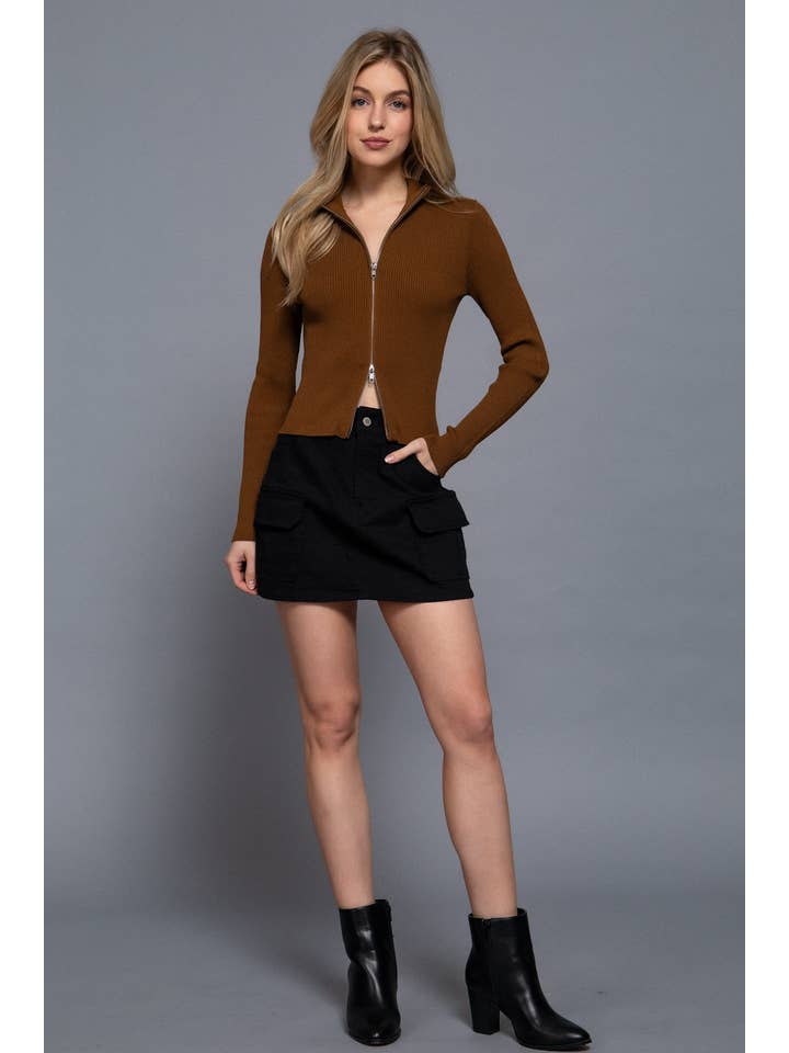 Active Basic | Active USA - Wholesale Knit Sweater - Women's - Long Sleeve With Two Way Open Zipper Detail Sweater15