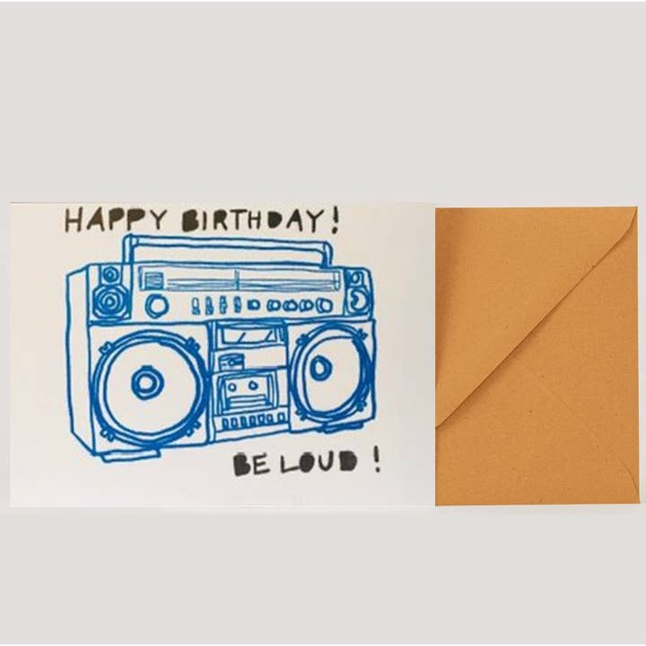 Happy Birthday Be Loud folding card for wholesale by superjujupress