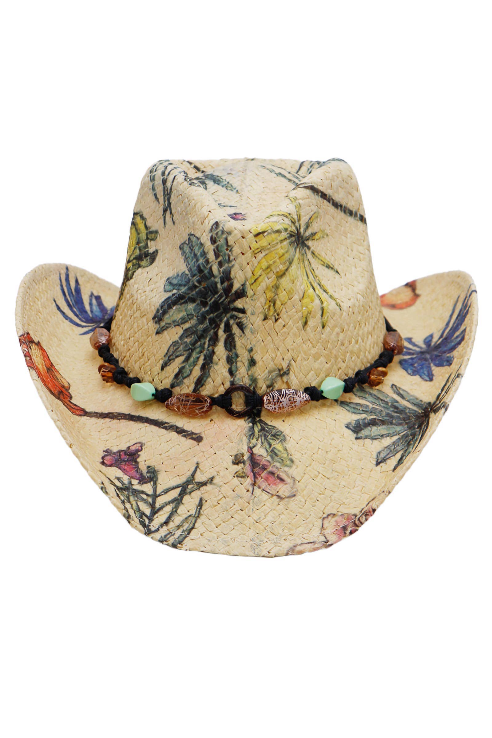 Cap Zone - Wholesale Cowboy Hat - Women's - Floral Print Raffia Paper Straw Cowboy Hat13