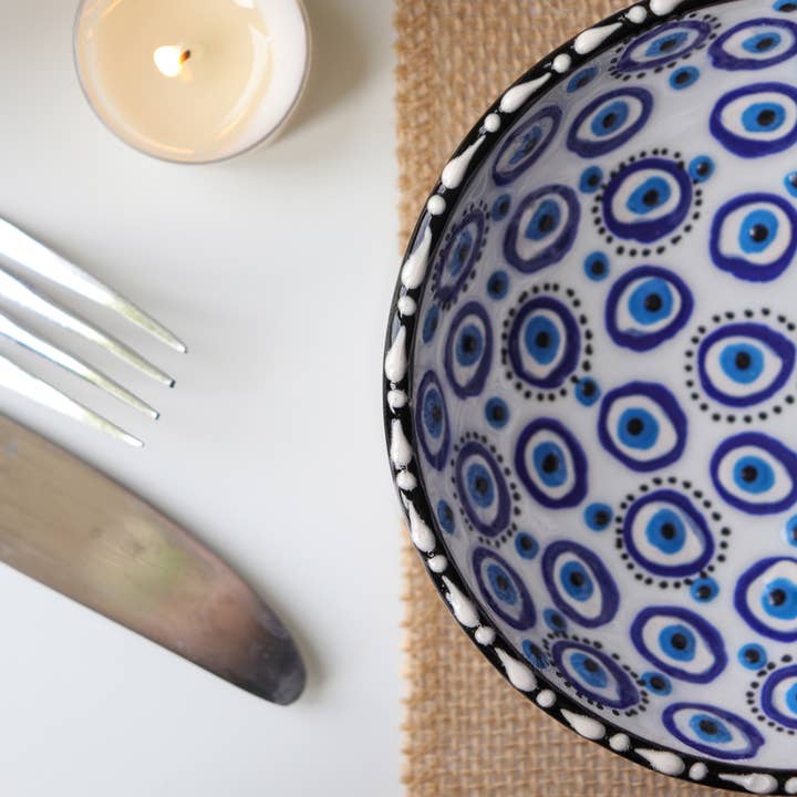 Natures Artifacts Inc - Wholesale Decorative Plate/Dish/Bowl - Turkish Hand Painted Evil Eye Ceramic Small Bowl