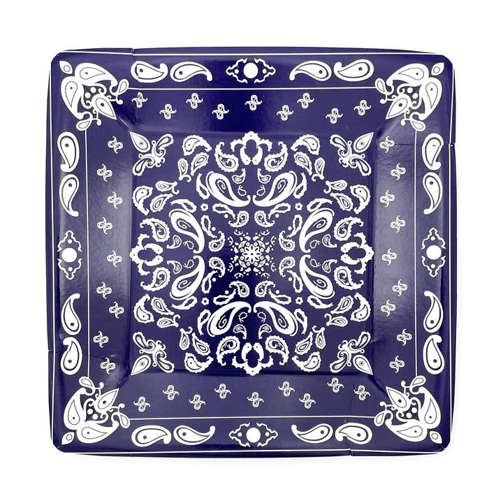 Navy Bandana Dinner Plates (set of 8) for wholesale by Party West
