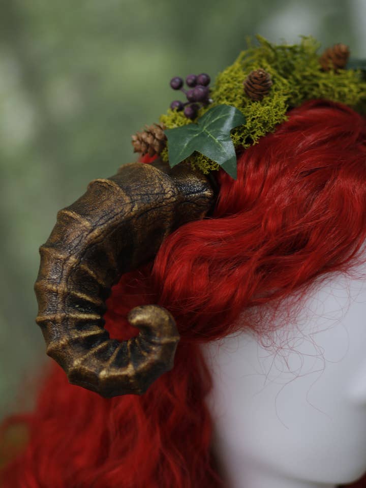 Faun Moss Horns Headdress Druid Ram Headband halloween Fairy for wholesale by Costurero Real