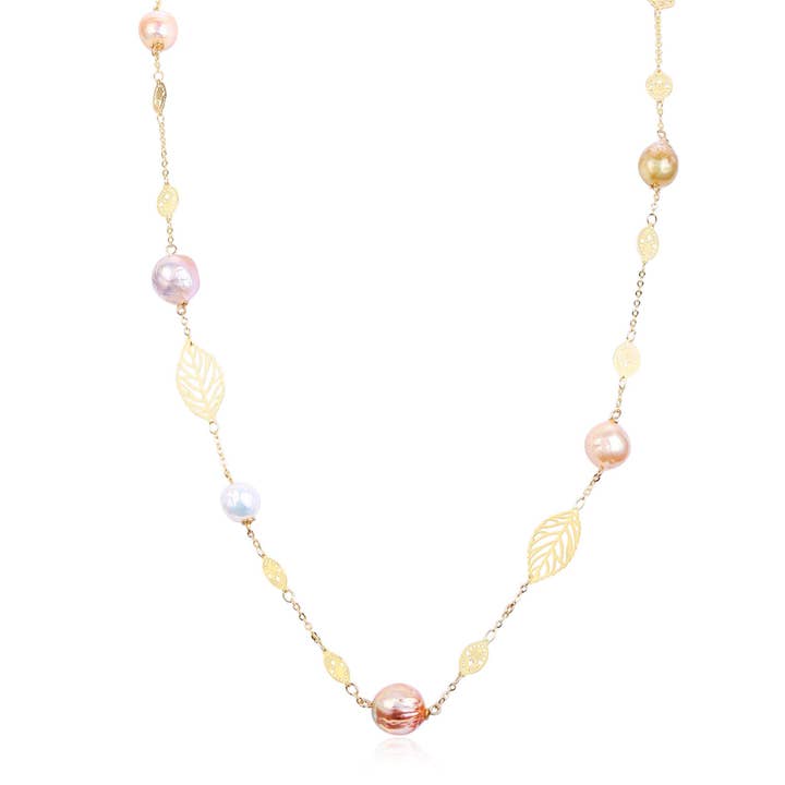 Golden Leaf Baroque Edison Pearl Necklace & Bracelet Gift Set for wholesale by Timeless Pearl