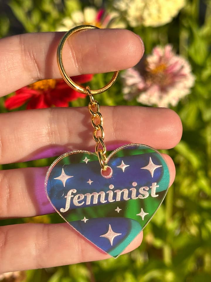 Feminist Iridescent Acrylic Keychain for wholesale by ShlemonArt