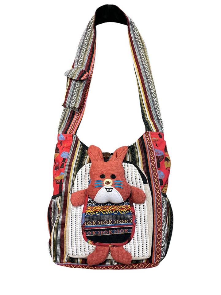 Bomuld Multi Patchwork Side Lomme Pink Bunny Taske RIB24791 for engroshandel hos Rising International Inc