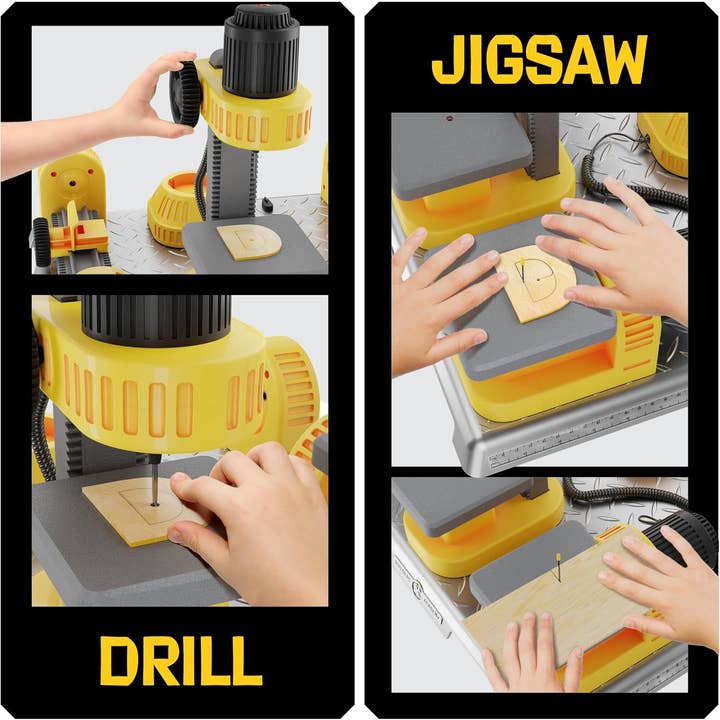 Dan&Darci - Wholesale Wood Toy - Kids - 4 in 1 Woodworking Station for Kids Real Construction Tools