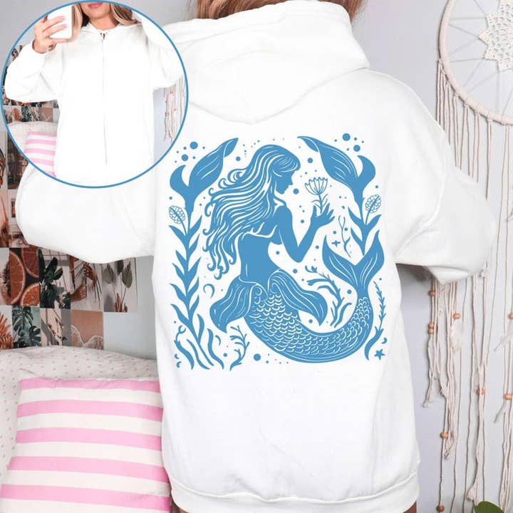 Mermaid Full Zip Up Hoodie | Graphic Nature Hoodie for wholesale by Sisterly Gifts Shop