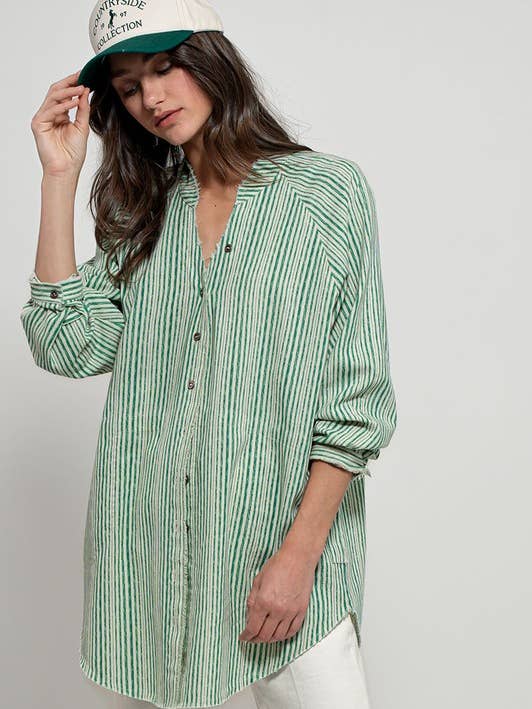 Coastal Trail Striped Linen Blouse for wholesale by Twenty Second