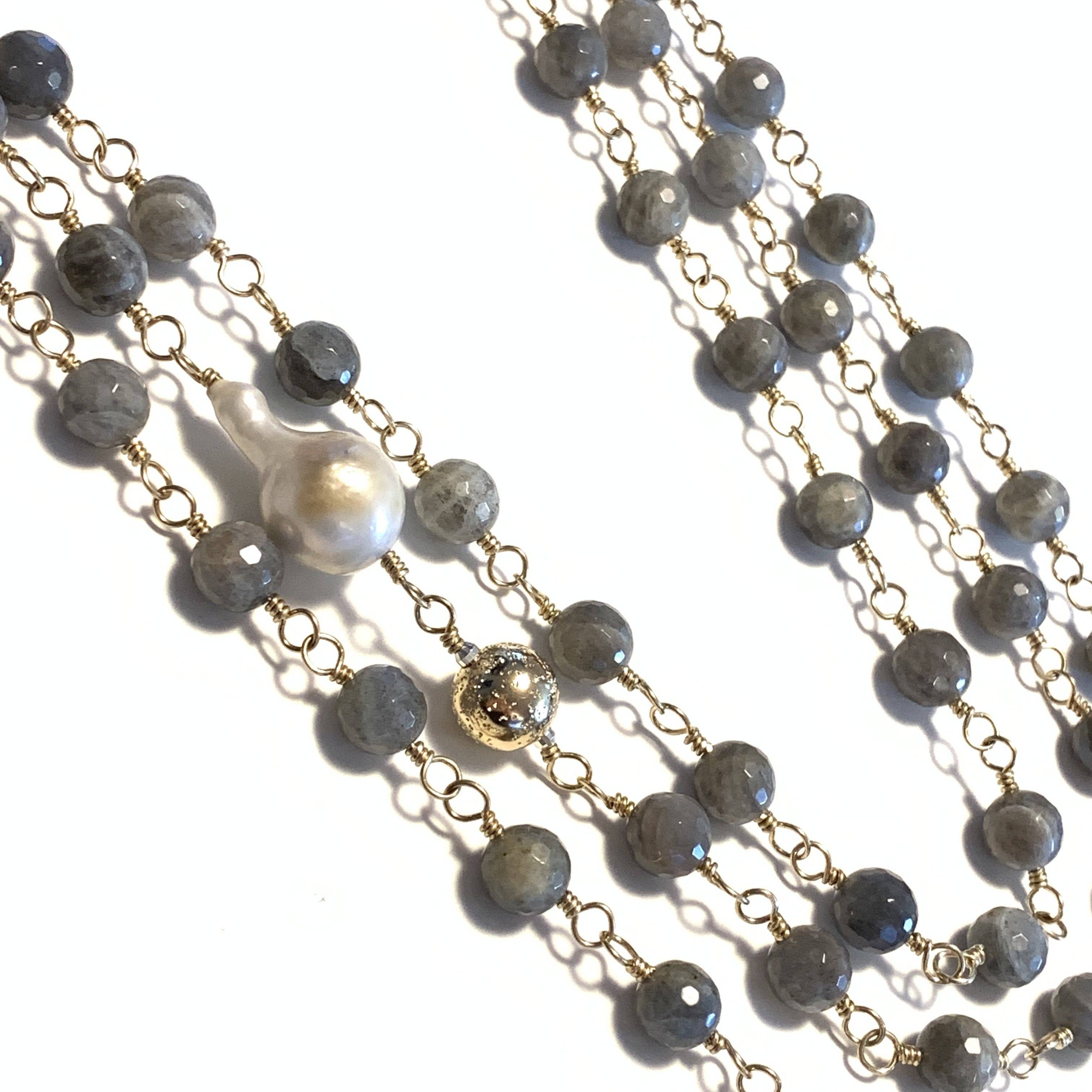 Solid Design Studios - Wholesale Beaded/Pearl Necklace - Faceted Labradorite, Ultra Baroque Pearl & 14k Gold-Filled Infinity Necklace3