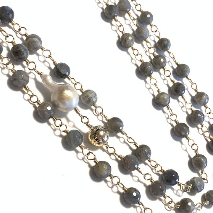 Solid Design Studios - Wholesale Beaded/Pearl Necklace - Faceted Labradorite, Ultra Baroque Pearl & 14k Gold-Filled Infinity Necklace3