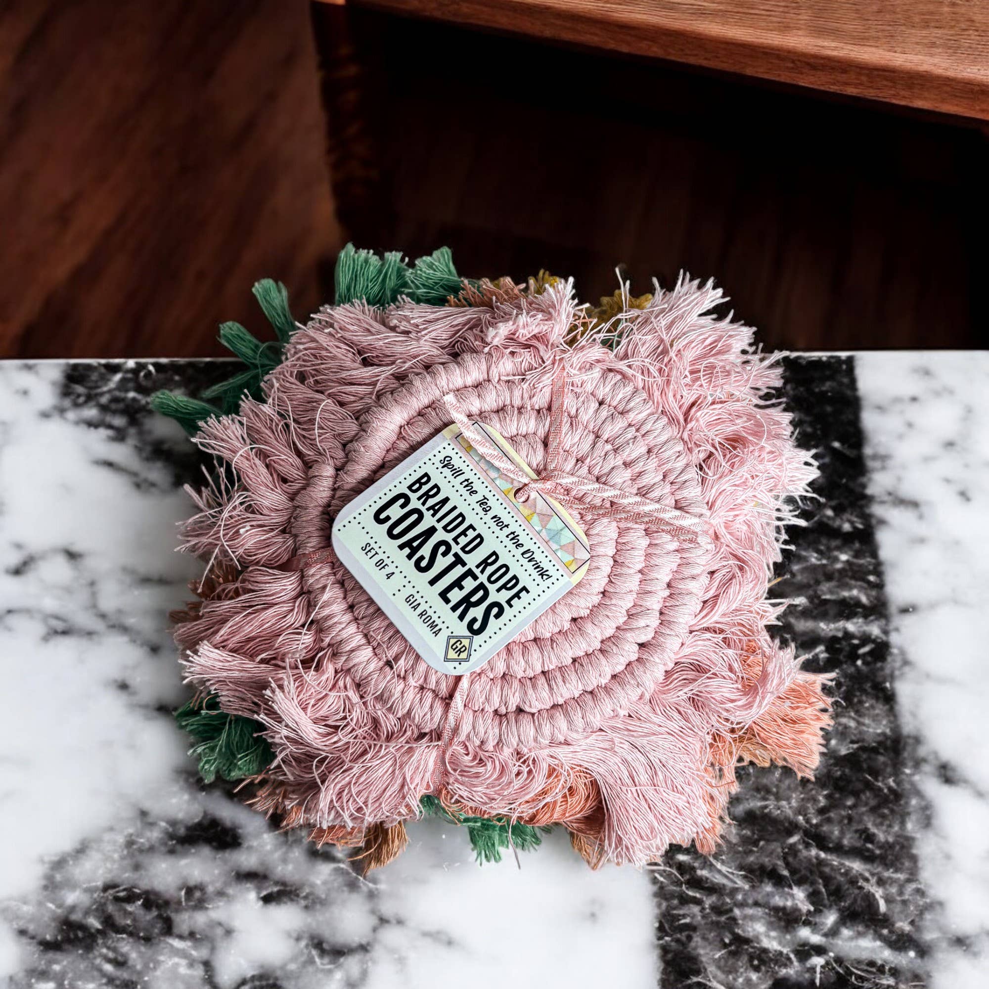 Gia Roma – Objeto de mesa decorativo por atacado – Porta-copos de algodão com tassel em tons pastéis, decoração de mesa para primavera e Páscoa15