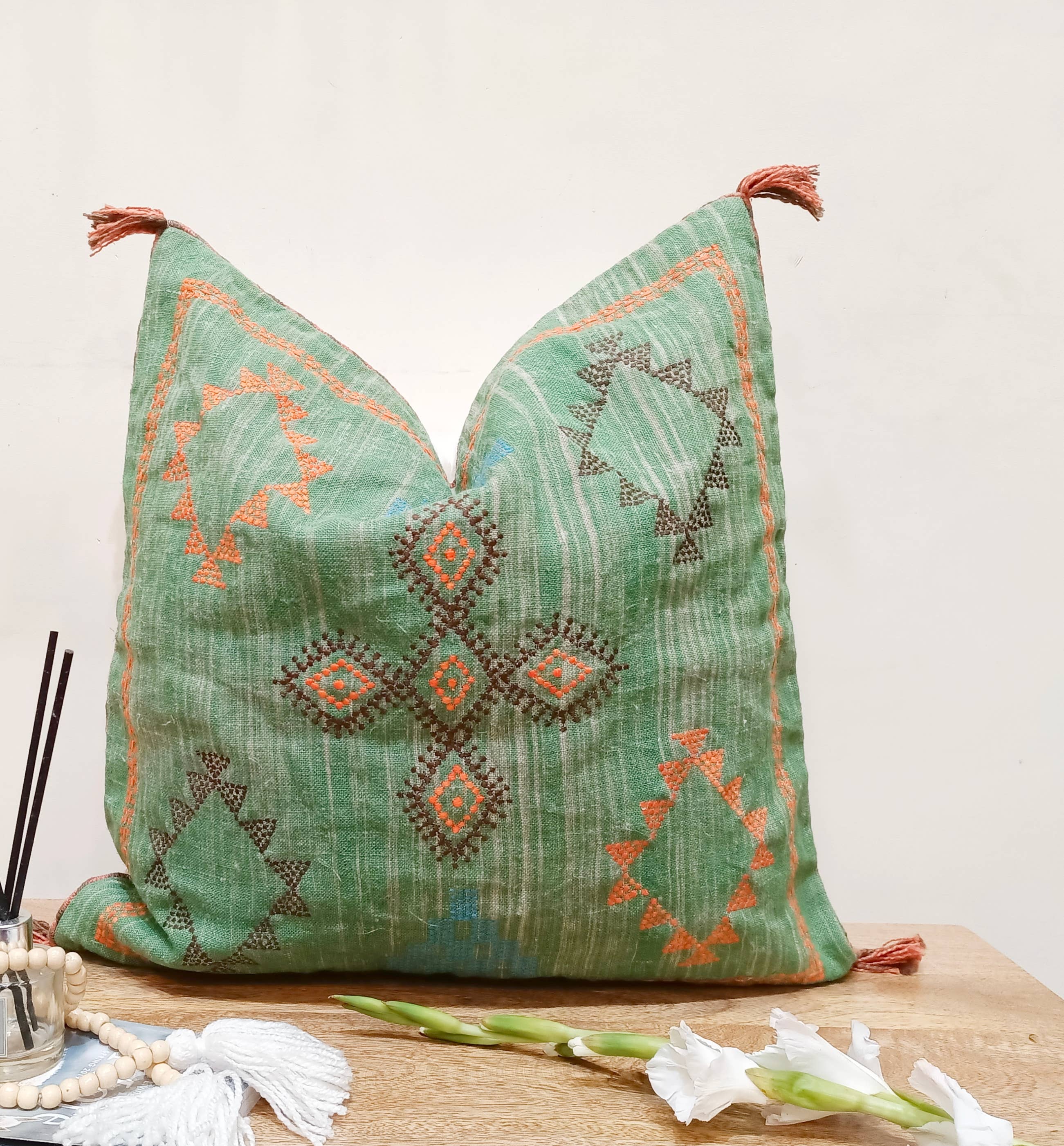 Urban Adorn - Wholesale Throw Pillow Cover - Green Cactus Silk Inspired Linen Square Cushion Cover10