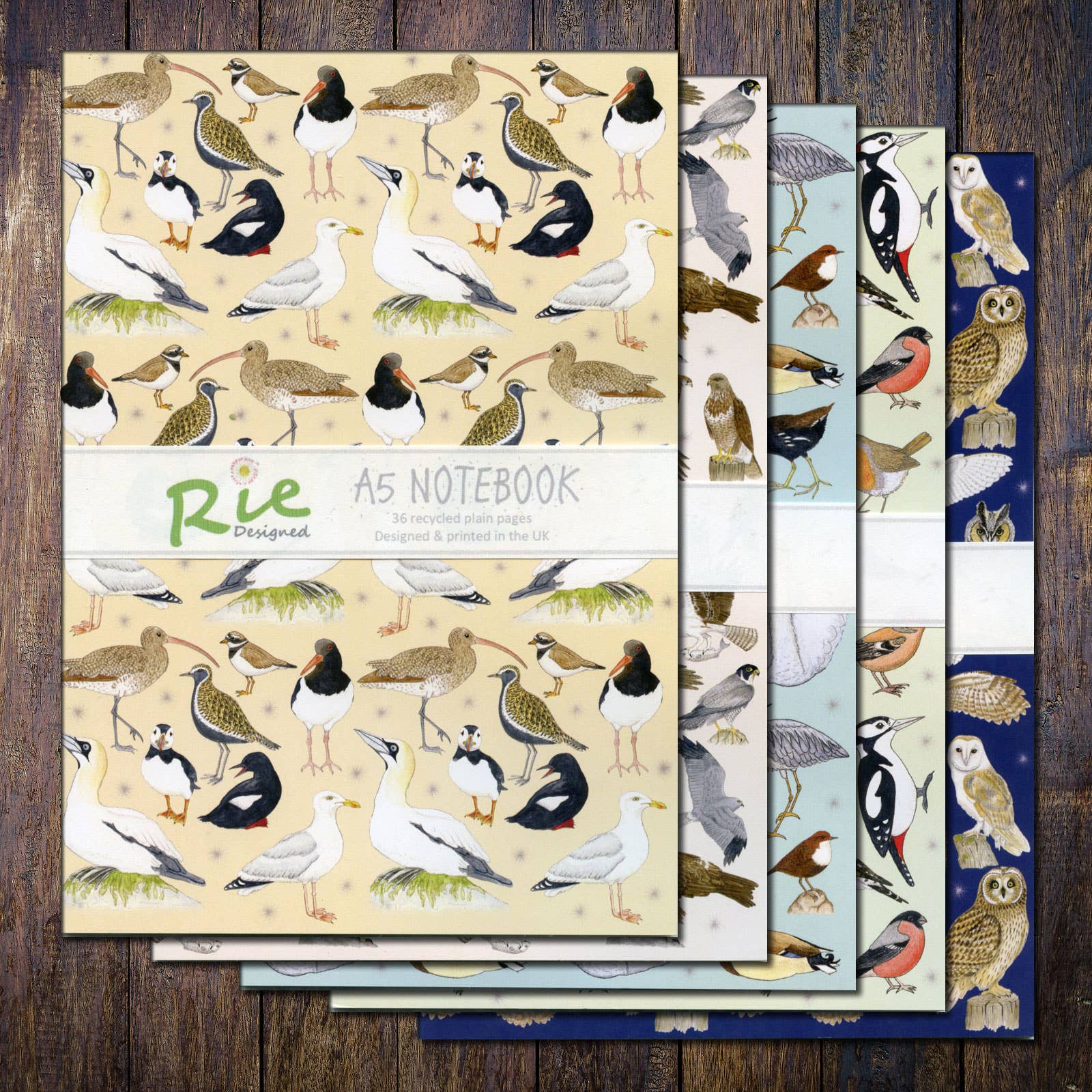 Rie Designed – wholesale Notebook – Garden Birds A5 Plain Paper Recycled Notebook3