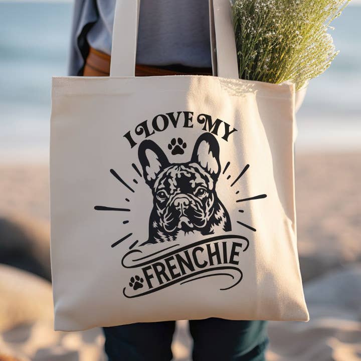 Sister Ray - Wholesale Tote Bag - Women's - I Love My Frenchie French Bulldog Canvas Tote Bag