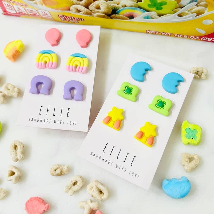Eflie - Wholesale Stud/Post Earrings - St Patrick's Lucky Charms Marshmallow Clay Earrings0