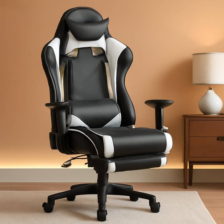 Ergonomic Gaming Chair With Lumbar Support Footrest White for wholesale on Faire
