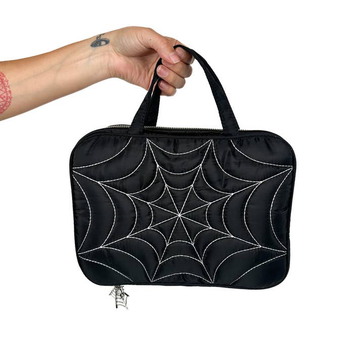 Spiderweb Puff Toiletry Bags with Built in clear Organizer for wholesale by Wicked Misfit