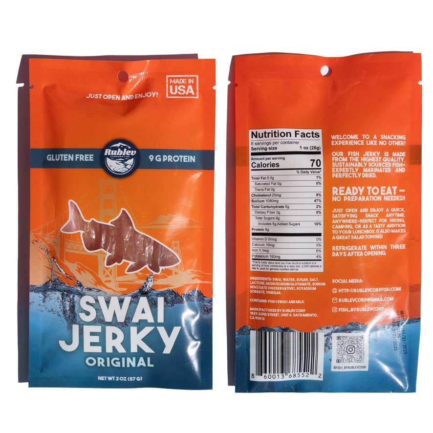 Rublev Corp - Wholesale Jerky - Fish Jerky - Variety Pack (Salmon,Swai,Tilapia,Tuna) 4 x 2oz5