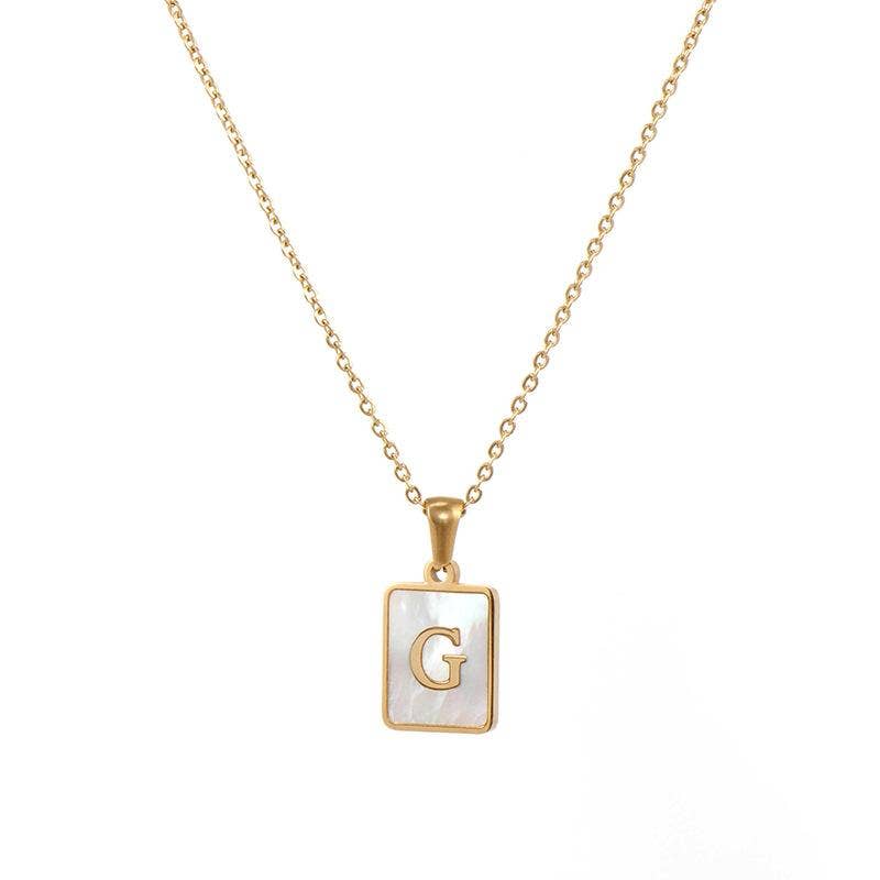 Mio Queena - Wholesale Pendant/Charm Necklace - Square Initial 18K Gold-plated Stainless Steel Necklace -FGS10
