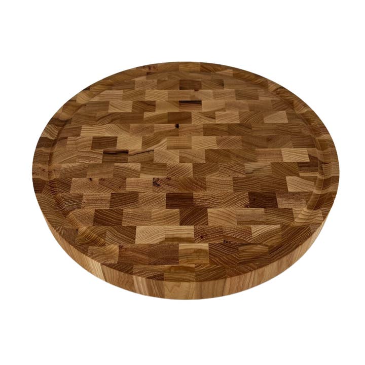End Grain Cutting Board with Beeswax Oil 12" Round Hickory for wholesale by Lakota Lane LLC