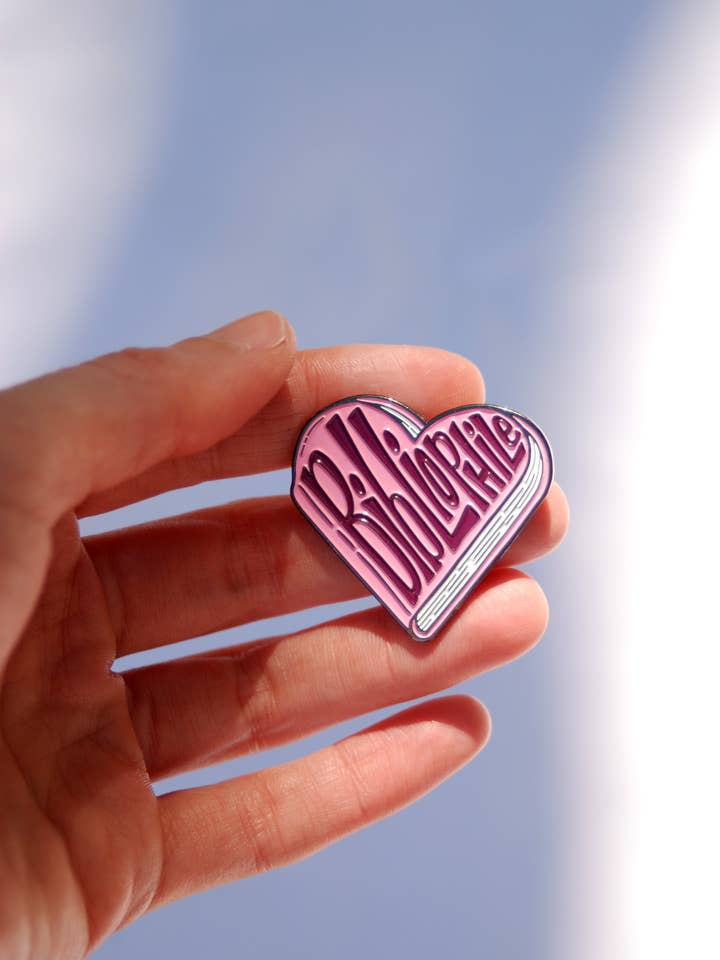 Bibliophile Heart-Shaped Book Enamel Pin for wholesale by Bang-Up Betty