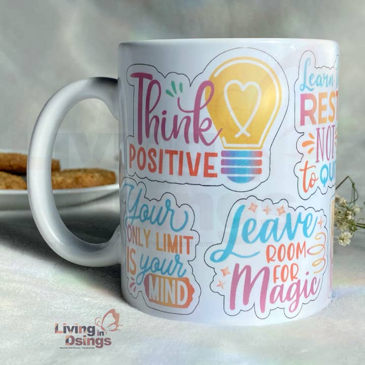 Mug positif | Mug autocollants | Tasses à café | Mug Good vibes pour la vente par Living in Dsings