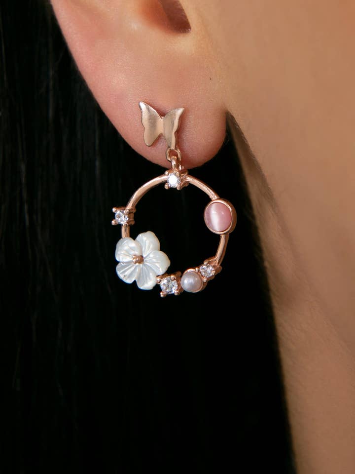 Wholesale Women's Mother-of-Pearl Magnolia Flower 925 Sterling Silver Earrings for wholesale by Volenia Silver