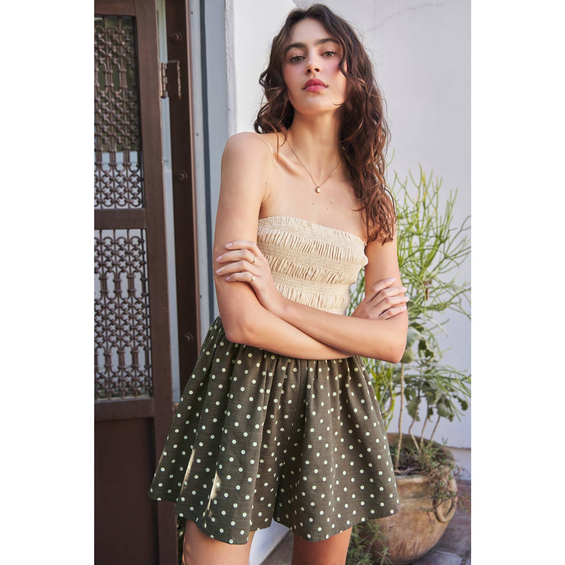 idem ditto - Wholesale Romper - Women's - SMOCKED TUBE TOP ROMPER WITH POLKA DOT SHORTS1