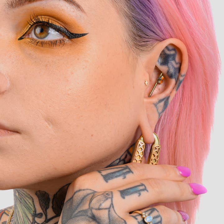 Custom Plugs – wholesale Cuff/wrap earrings – Honeycomb - Copper & Brass Ear Weights (Pair)3