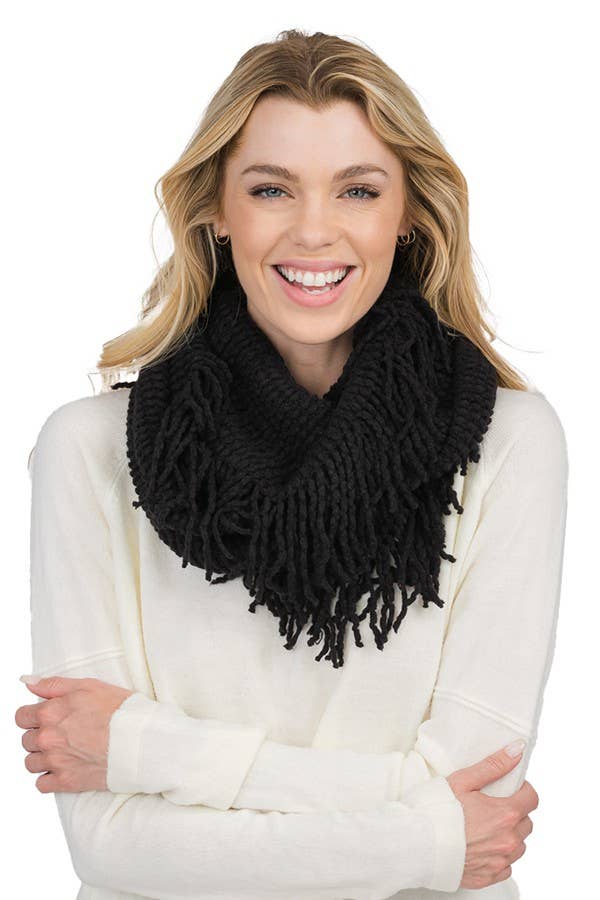 Cap Zone - Wholesale Scarf - Women's - Seed Stitch Knit Fray Trim Infinity Scarf2