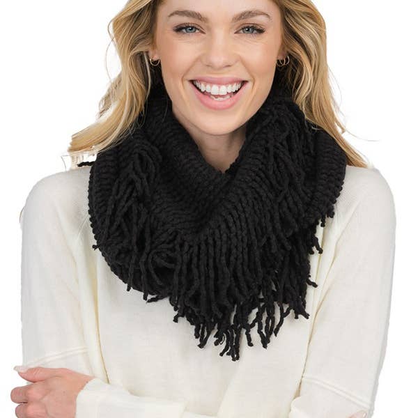 Cap Zone - Wholesale Scarf - Women's - Seed Stitch Knit Fray Trim Infinity Scarf2