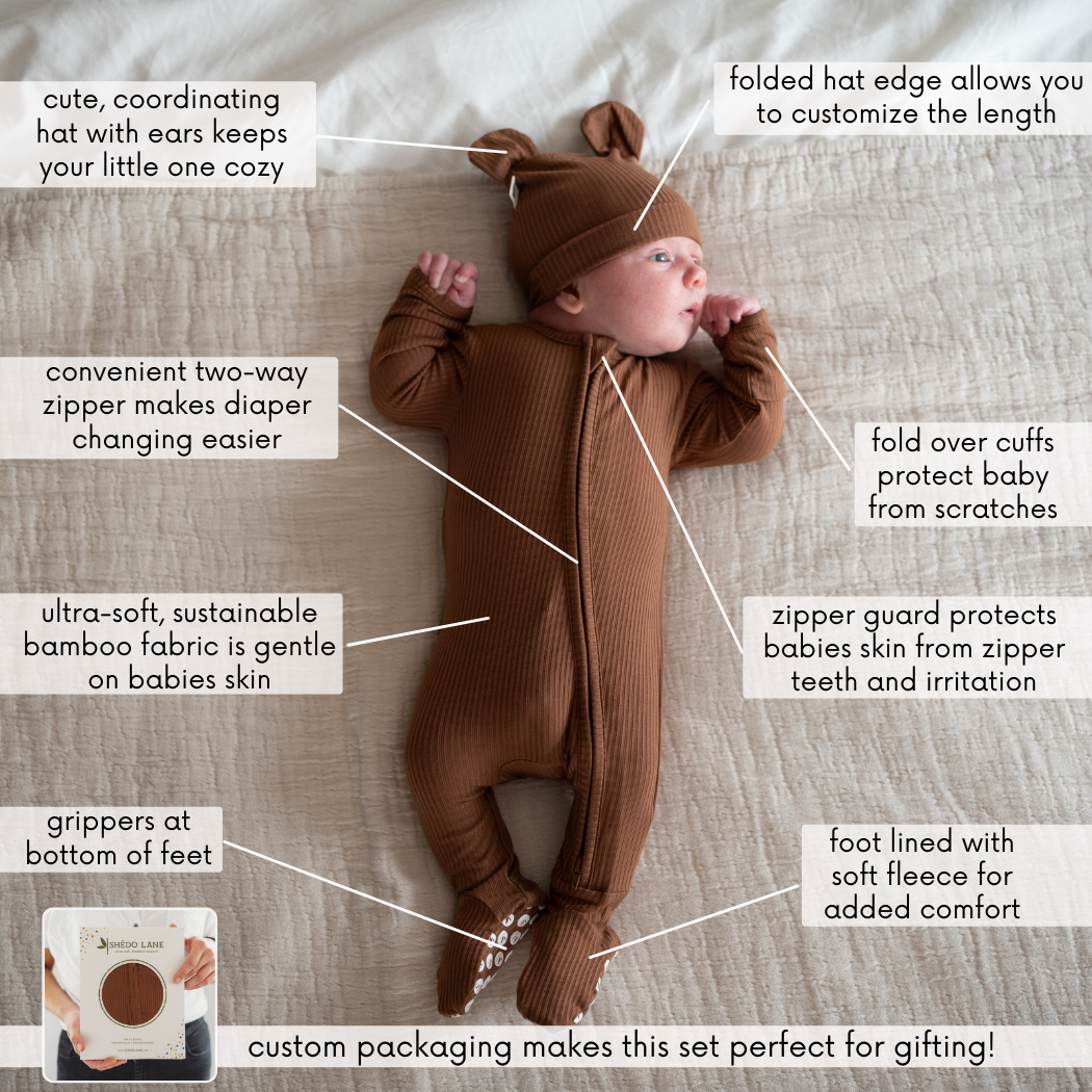 Mother Earth Brown Bamboo Baby Romper 2 Piece Set for wholesale on Faire1