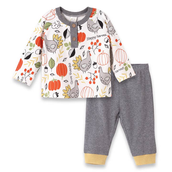 Tesa Babe - Wholesale Top & Pant Set - Baby - Baby Boy's Thanksgiving Turkey Bamboo Set