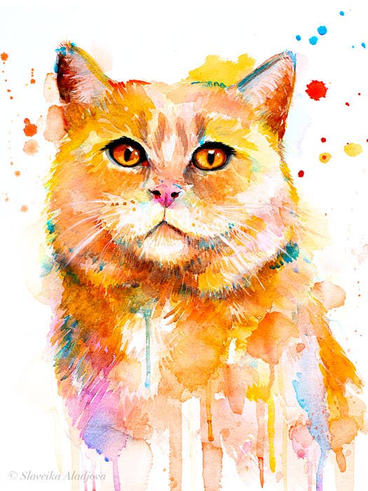 Cat Watercolor Painting Print, Cute Pet, animal art, poster for wholesale by Slaveika Aladjova