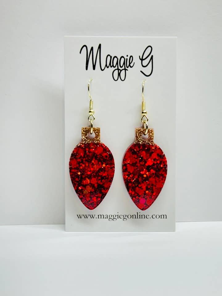 Christmas Light Bulbs Red Chunk Resin Earrings for wholesale by Maggie G