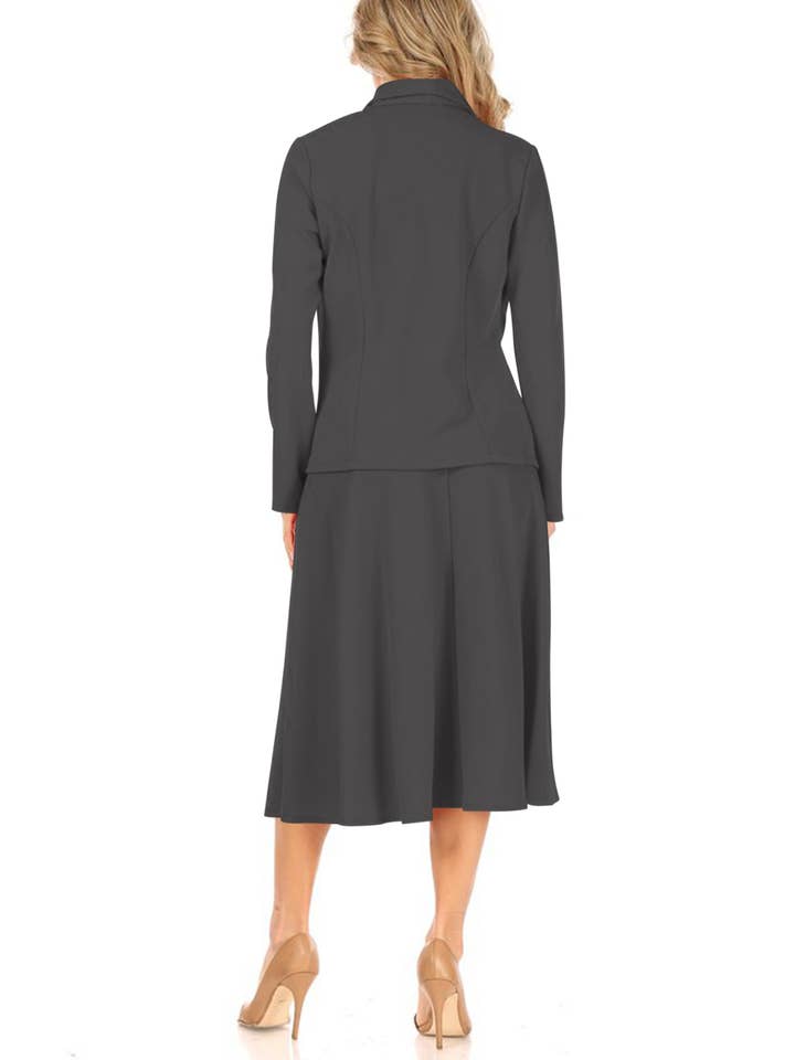 MOA COLLECTION - Wholesale Top & Skirt Set - Women's - Women's Two Piece Casual Blazer Relaxed A-Line Midi Skirt11