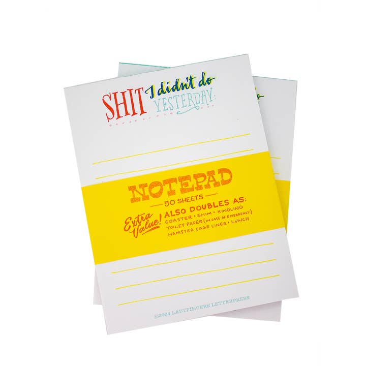 Ladyfingers Letterpress - Wholesale Notepad - Shit I didn't do Yesterday Risograph Notepad