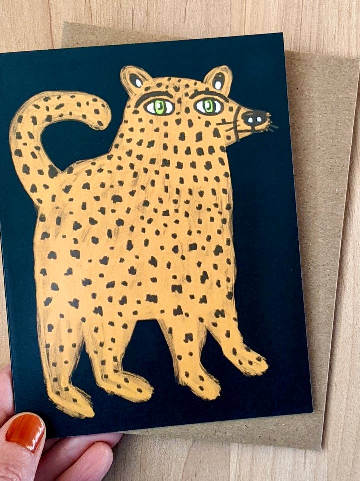 Mysterious Leopard - wenskaart - blanco - notitiekaart - kunst voor wholesale door Stephanie Brachmann Studios (formerly Rhino Sky Creations)