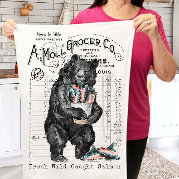 River to Table badstof handdoeken van beer en zalm, katoen voor wholesale door Avery Lane Gifts