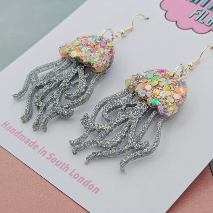 By Heather Filby – wholesale Dangle earrings – JellyFish Glitter Earrings (MORE COLOURS) - Best Seller12