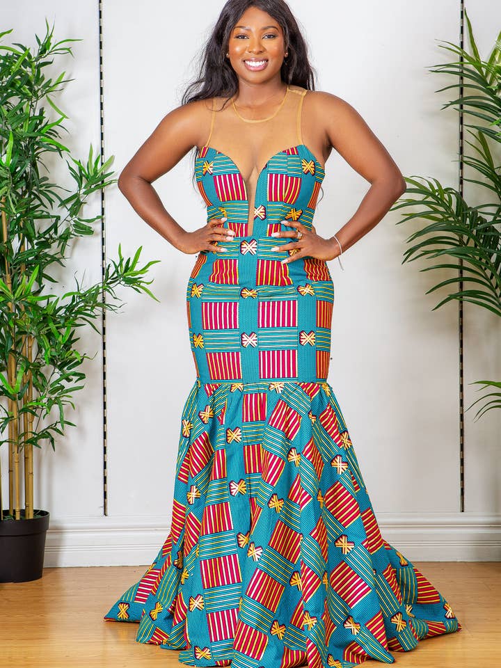 AFRIKANSKT TRYCK ASANTE KINTE KLÄNNING för wholesale av ETNICA